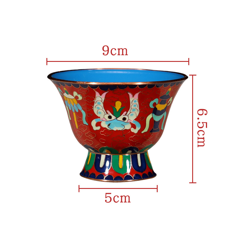 Jingtai blue Eight-Treasure bowl, a Buddhist ritual object, plain copper cloisonne, low-temperature enamel, polished, high-legged, eight-auspicious offering bowl, water bowl Item Picture