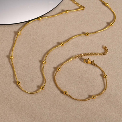 Cross-border best-selling summer beach vacation necklace, chain bracelet, stainless steel round bead chain, women's bracelet accessory full figure