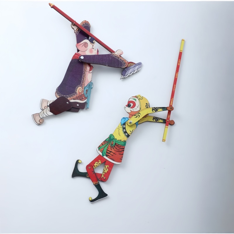 Wooden shadow puppetry special Chinese trend gift items, wooden one-handed shadow puppetry of Journey to the West figure Sun Wukong Children's Day toy Application Scenario