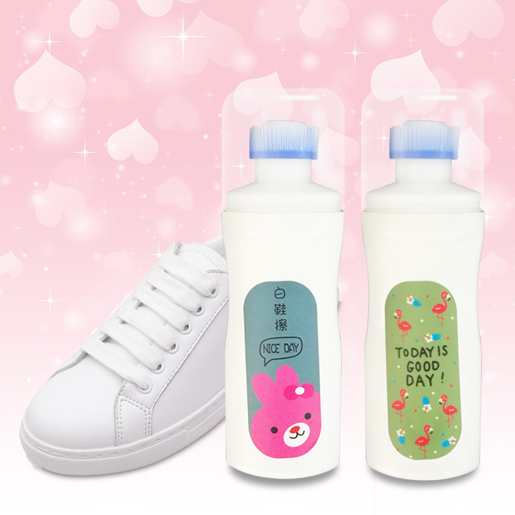 Cartoon white shoes cleaning brush, white sports shoes cleaner, whitening agent, stain removal, brightening, yellow edge removal, shoe polish