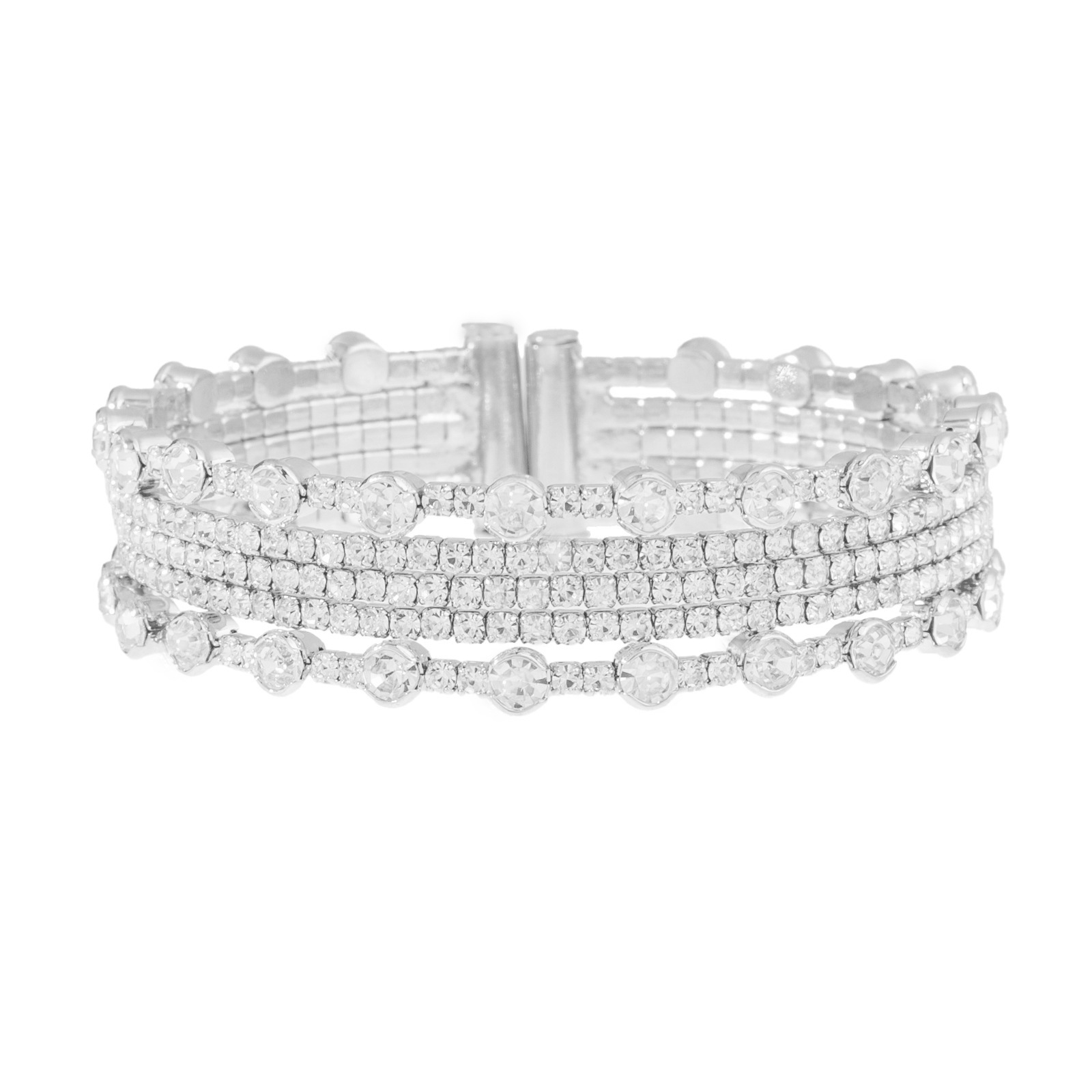 Factory supply, cross-border European and American high-end, 3-layer simple water diamond steel wire open bracelet, fashionable and versatile for women, wholesale of Japanese and Korean jewelry Item Picture