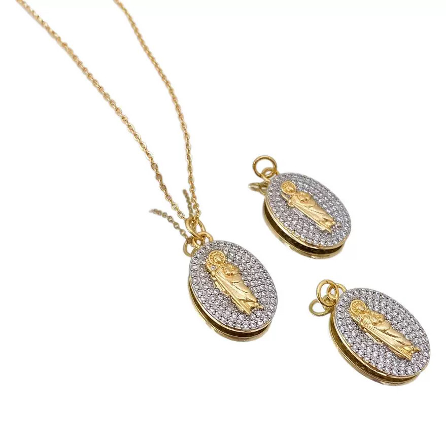 European and American fashion high-end oval brand Virgin Mary inlaid zircon two-color pendant collarbone necklace accessory Item Picture