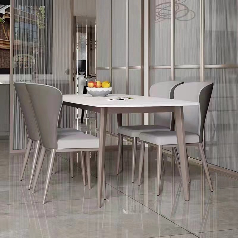 Italian light luxury leather dining chairs, home casual modern and simple stools, negotiation hotel restaurant soft-padded iron dining chairs Specification image