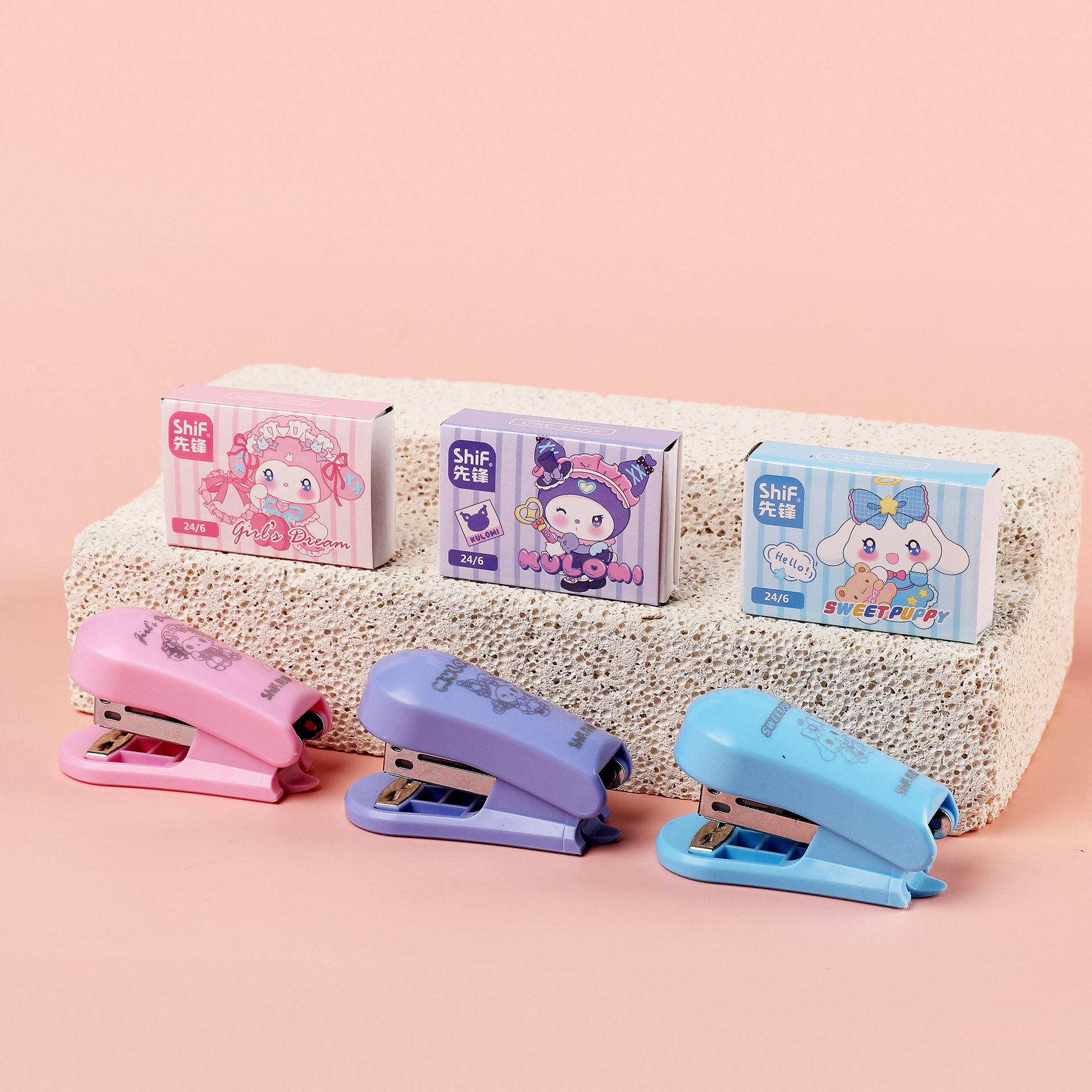 Pioneer 7141 Mini Stapler Set of 2 pieces, 12-pin cartoon stapler for primary school students wholesale Specification image