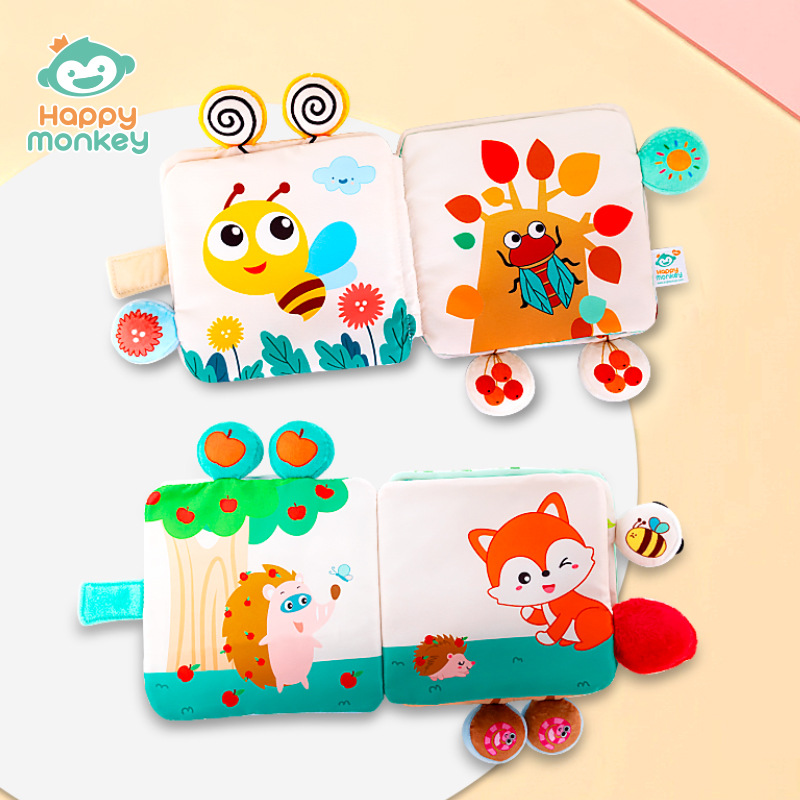 Happy monkey, the newborn baby of the Happy Monkey King, has a bell cloth book that can't be torn and can be chewed. It has three-dimensional cognition Specification image