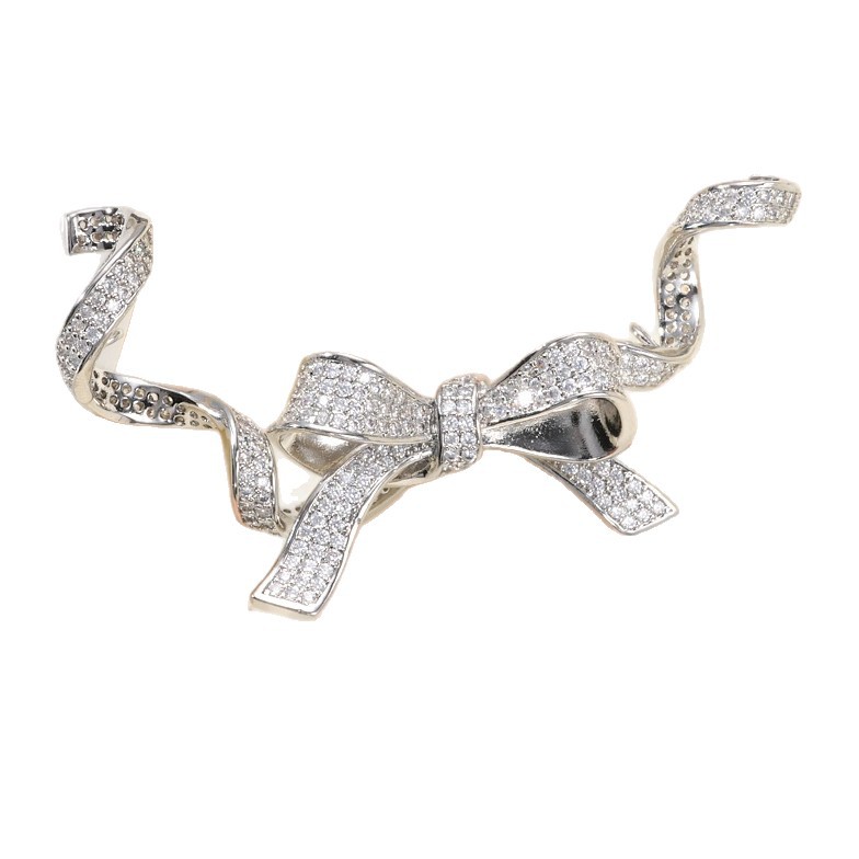 Copper plated with palladium and white gold, slightly inlaid with zirconium bow tassels, connecting buckle, pearl necklace clasp, DIY jewelry accessory Item Picture