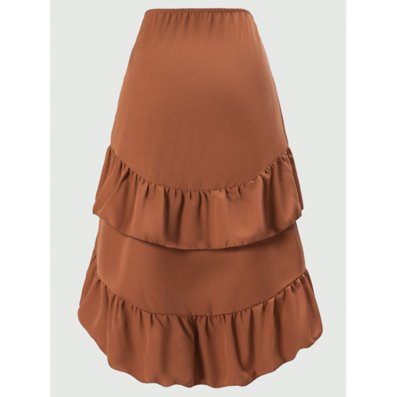 The 2026 summer new style elegant high-waisted, slimming, ruffled hem solid color skirt is in stock details Picture