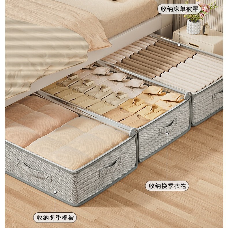 Transparent under-bed storage box, foldable household clothing and quilt storage bag, large-capacity moving packing bag