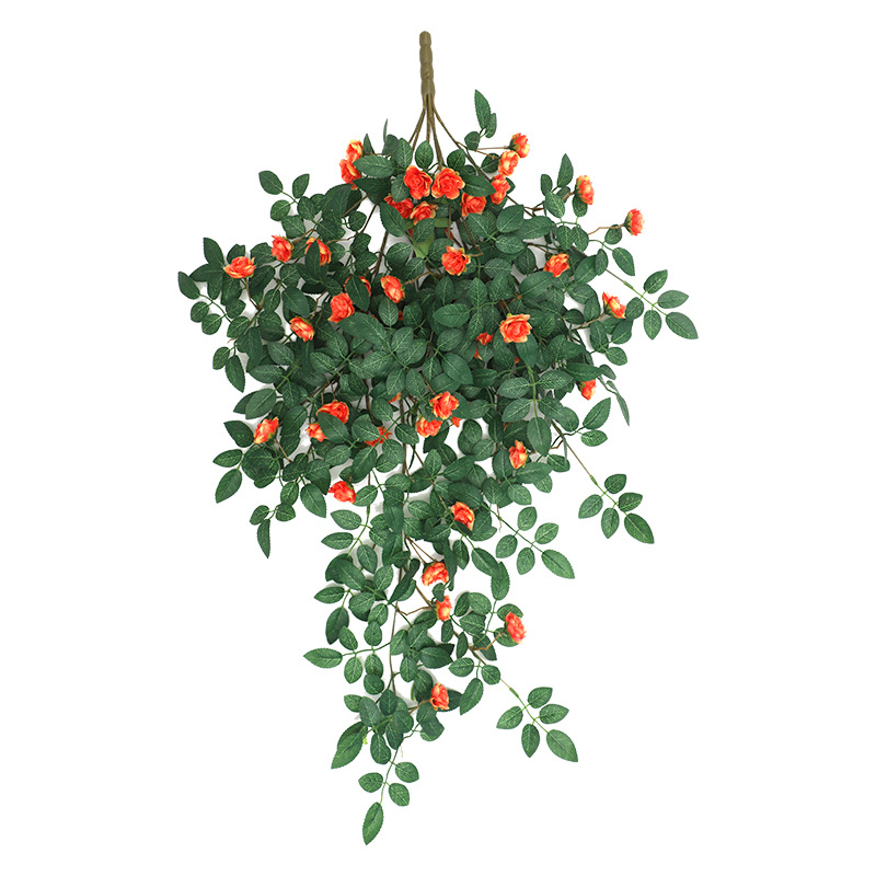 仿真蔷薇花墙面垂吊假花玫瑰藤蔓户外绿植塑料壁挂花装饰阳台植物白底实物图