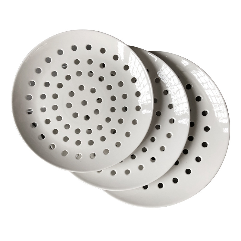 陶瓷多孔蒸盘蒸海鲜创意商用饺子盘盘圆形蒸碟蒸鱼蒸包子沥水盘子白底实物图