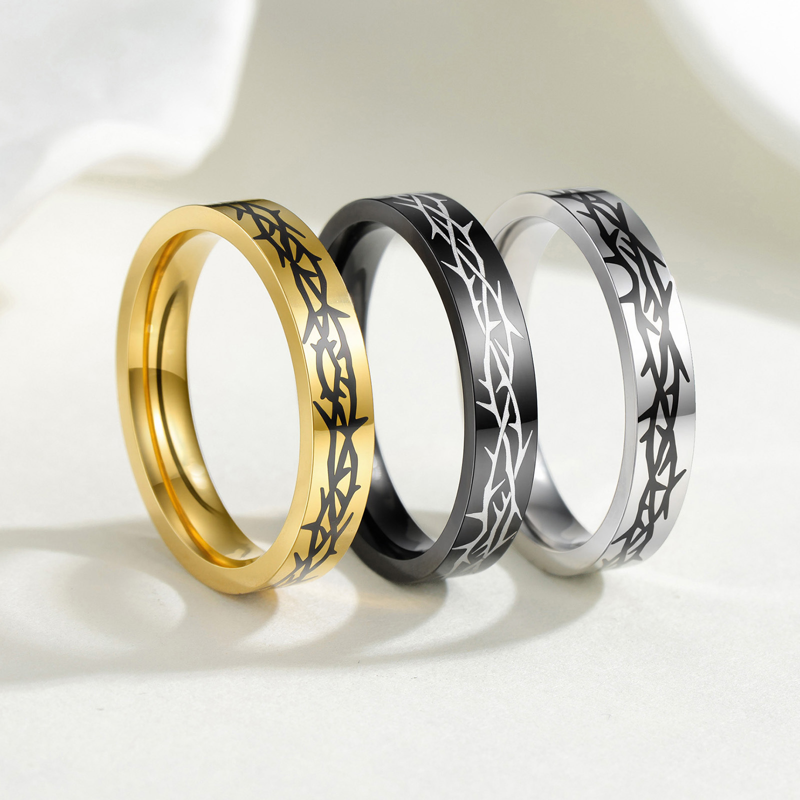 4MM mujeres ins cold talking wind anillo de acero inoxidable grabado láser anillo de espina europa y Estados Unidos cross-border nuevos productos accesorios Specification image