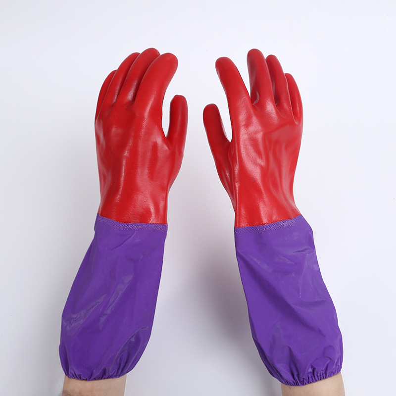 Factory wholesale thickened oil-resistant kitchen dishwashing gloves, bathroom cleaning pvc acid and alkali resistant sleeved industrial gloves