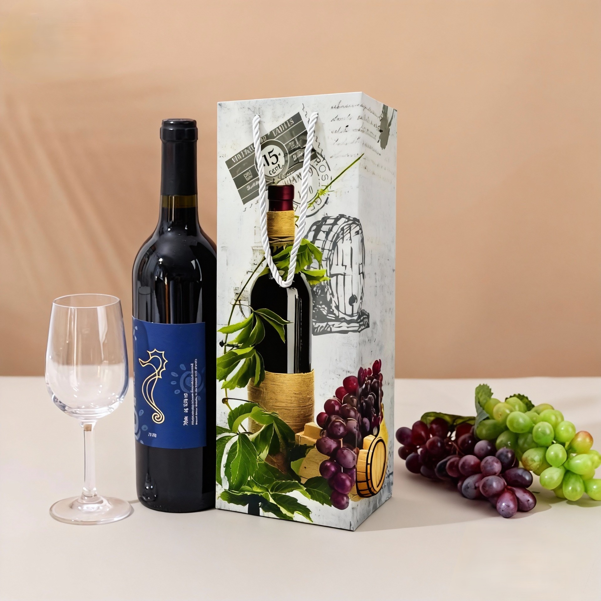 High-end red wine packaging gift bags, single bottle red wine hand-held paper bags are selling well across borders Item Picture
