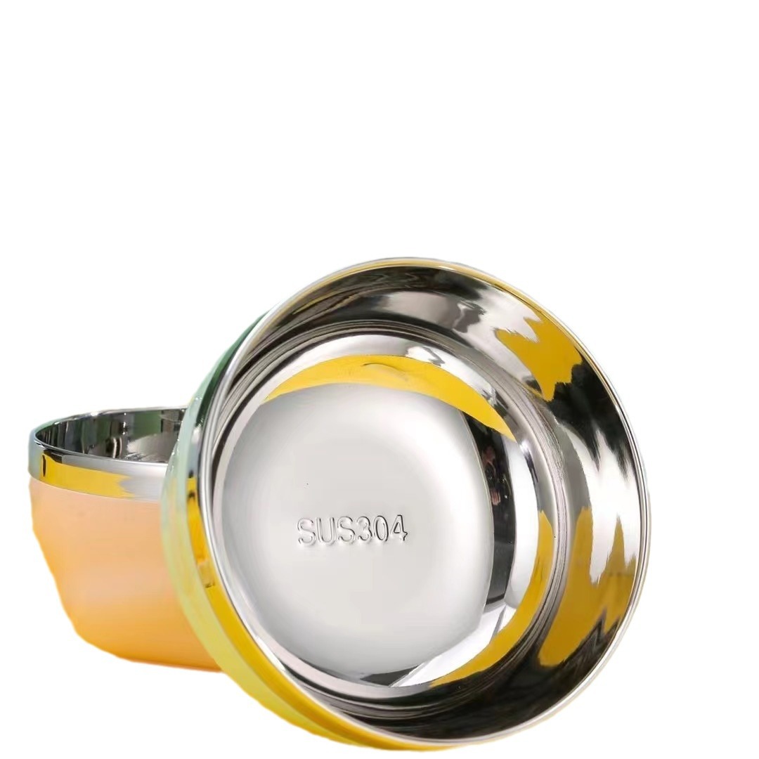 304 food-grade stainless steel bowl, children's tableware after meals, cute and heat-resistant for toddlers and babies, household double-layer soup bowl Item Picture