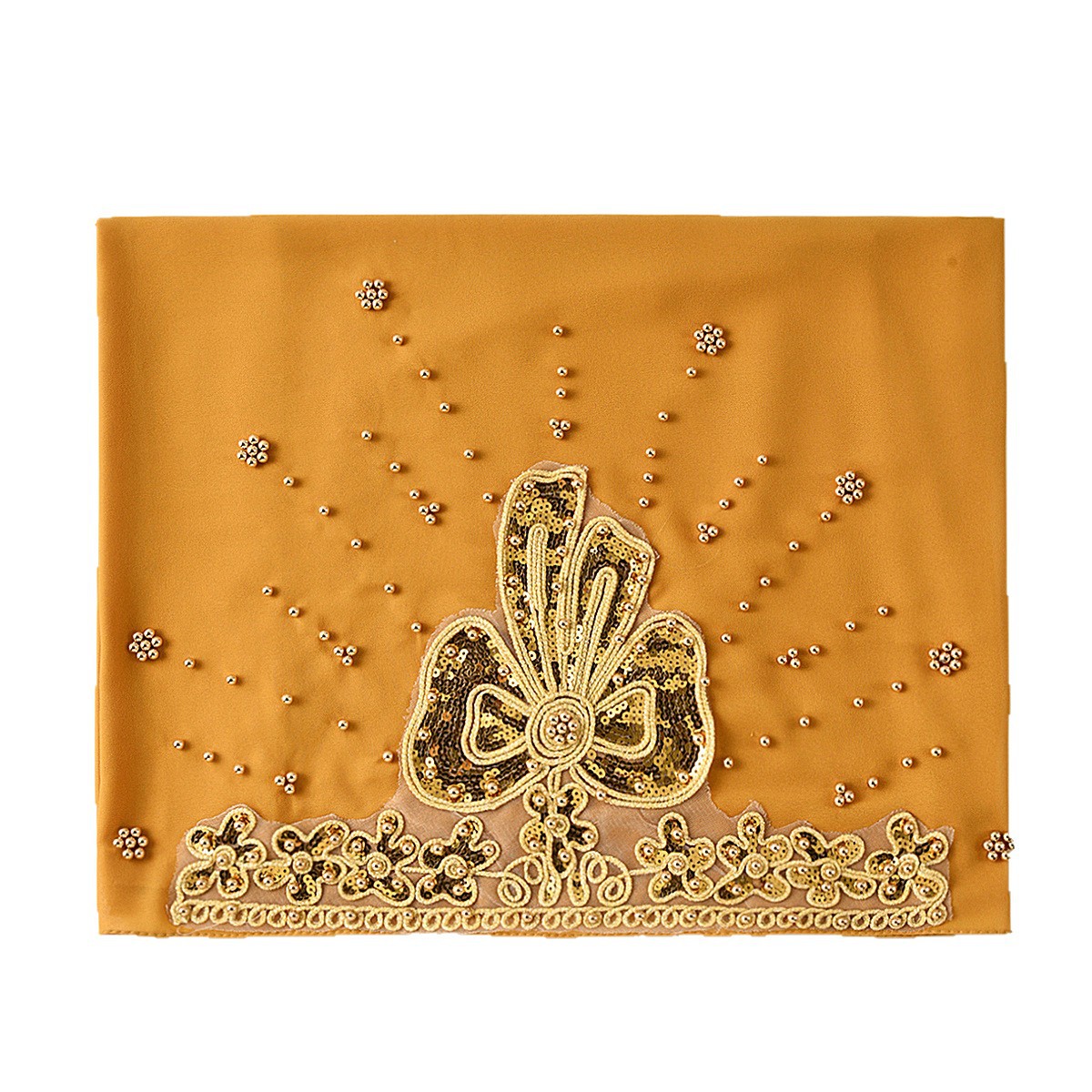 Wholesale of popular cross-border Amazon ethnic-style headscarves with fashionable rolled-up pearl chiffon and beaded long scarves Item Picture