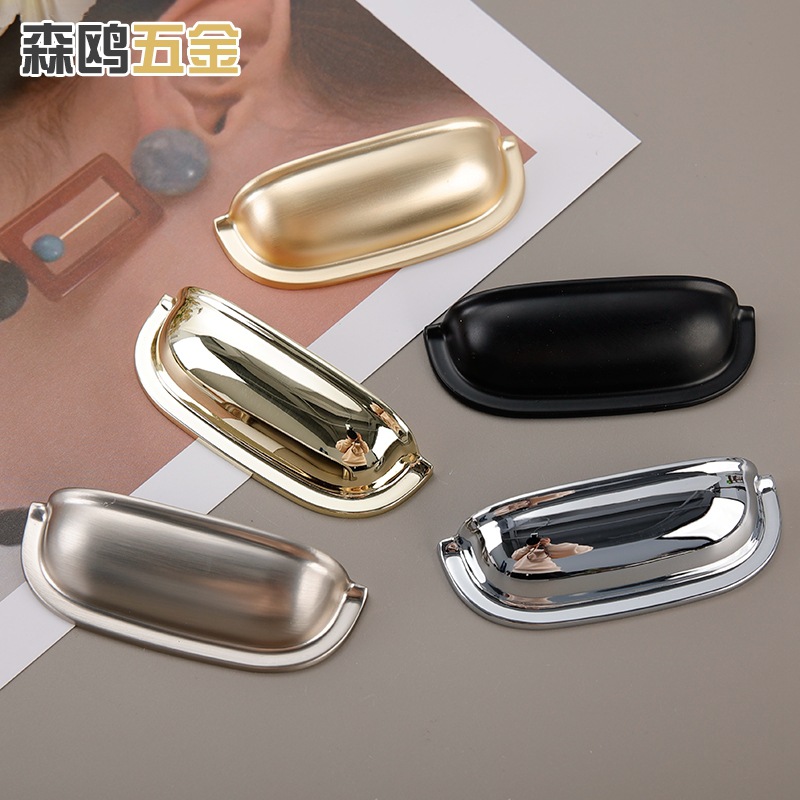 Wholesale of shell handles, American-style antique cabinet drawers, semi-circular handles, European light luxury copper brushed bright chrome handles details Picture