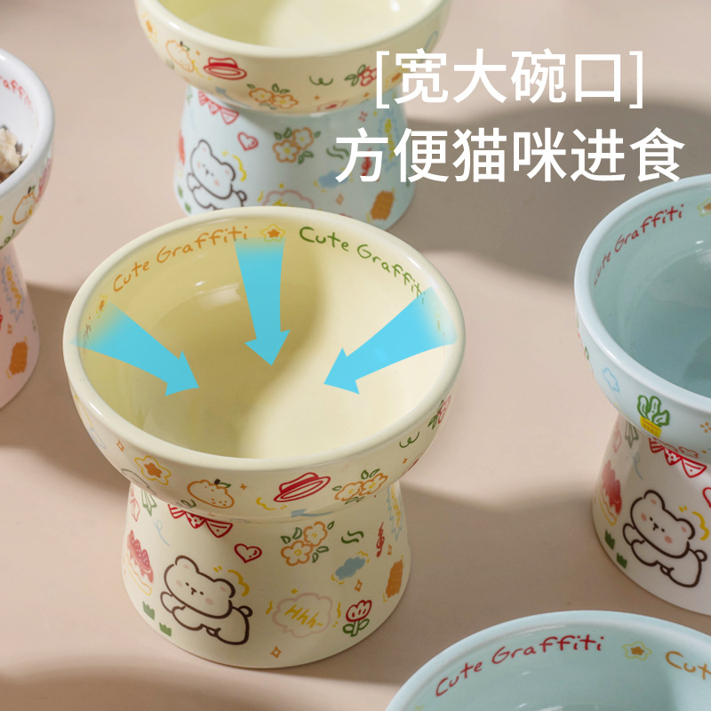 Creative graffiti style pet bowls, household cat bowls, dog bowls, cat drinking bowls, ceramic cat and dog basins, high appearance level food basins Specification image