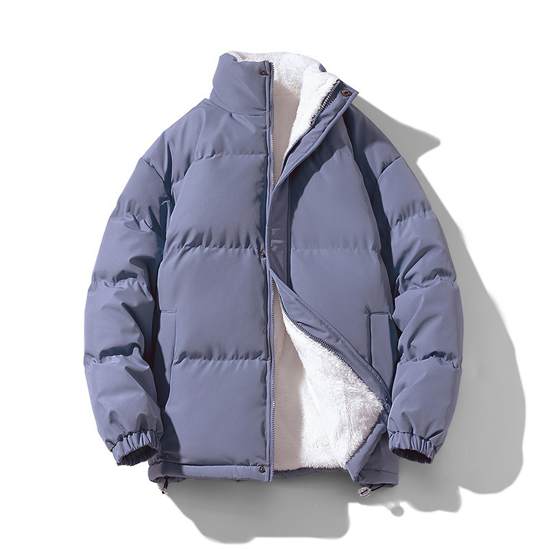 New men's cotton-padded jackets for autumn and winter, with added fleece, thickened, windproof and warm solid color, trendy youth bread jackets for men's cross-border travel details Picture