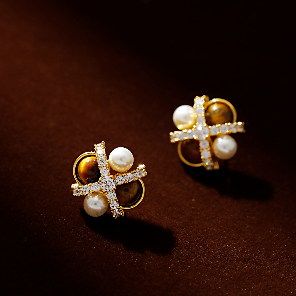 Hyacinth medio natural ojo de tigre piedra con diamantes pendientes de perlas otoño invierno nueva moda accesorios de oído aire ligero extravagancia accesorios details Picture