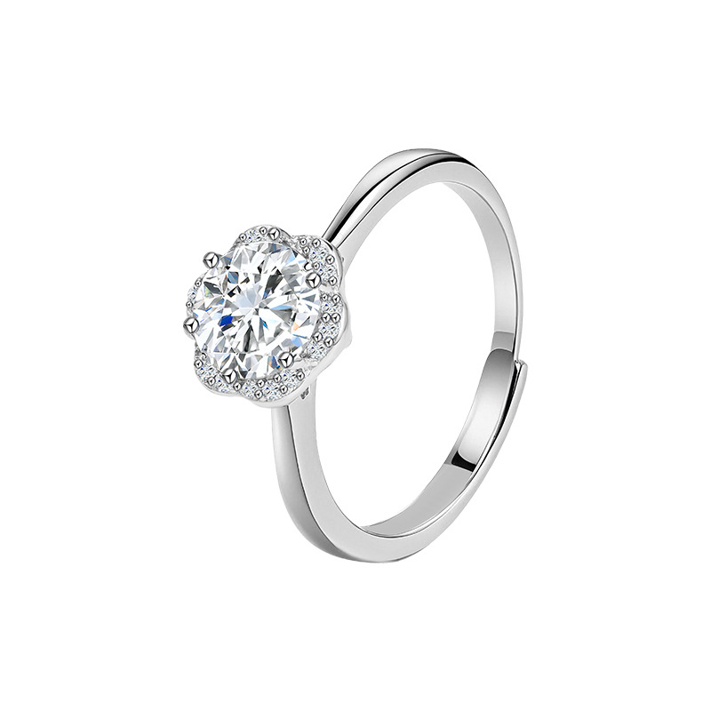 Zhuoheng Select S925 pure silver Moissanite 1-carat ring for women, imitation diamond ring, live broadcast Open ring, Love bouquet personalized ring Application Scenario