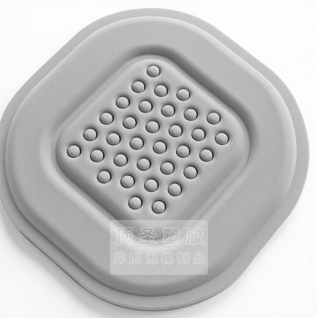 Special-shaped EVA foam is processed by cold pressing and hot pressing in one step. EVA sponge is molded and shaped with small dot star gaskets Specification image