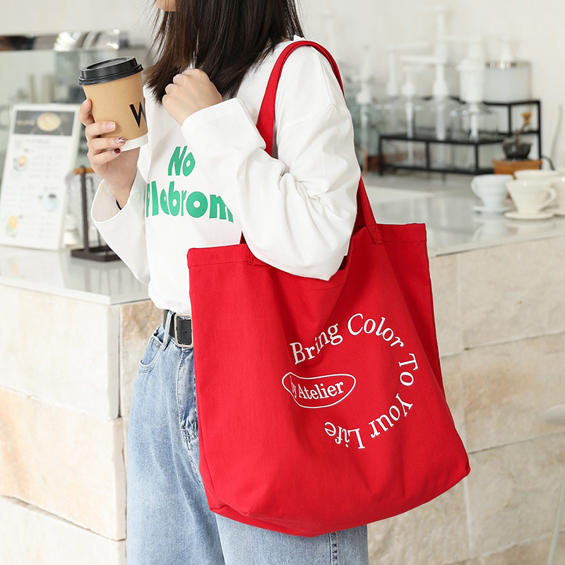 حقيبة قماش كاجوال وفنية على الطراز الكوري، حقيبة يد بسيطة بطباعة حروف Instagram، حقيبة نسائية عصرية ورجعية بكتف واحد