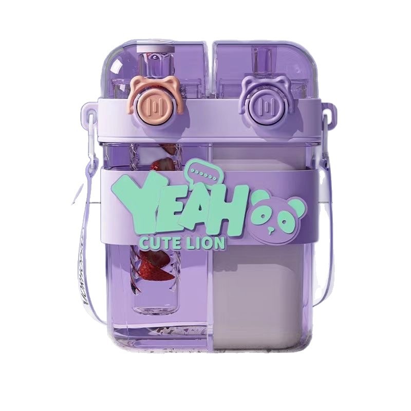 Large-capacity double-drinking cups with compartments, children's water cups, student drinking cups with straws, cartoon outdoor portable cups, water bottles Item Picture