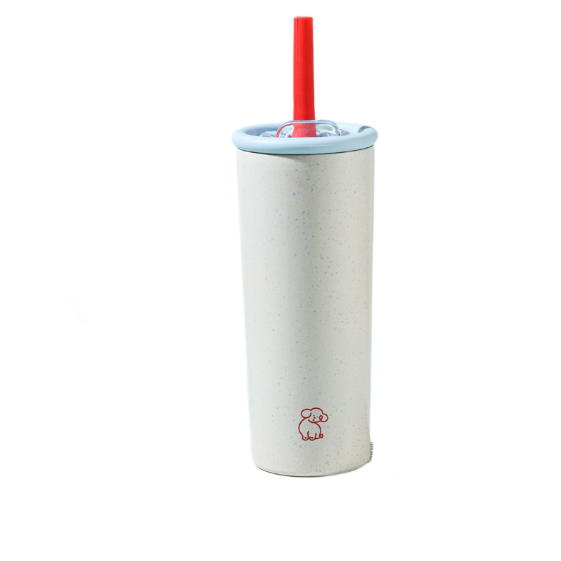 The small blue bottle 316 stainless steel straw cup, vacuum insulated cup, outdoor portable car coffee cup, high appearance level Item Picture