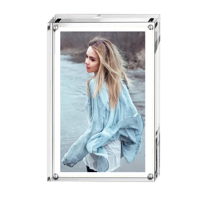 xybp acrylic photo frame, European-style photo frame with a standing sign, 5-inch strong magnetic creative photo frame display board, organic display stand Item Picture