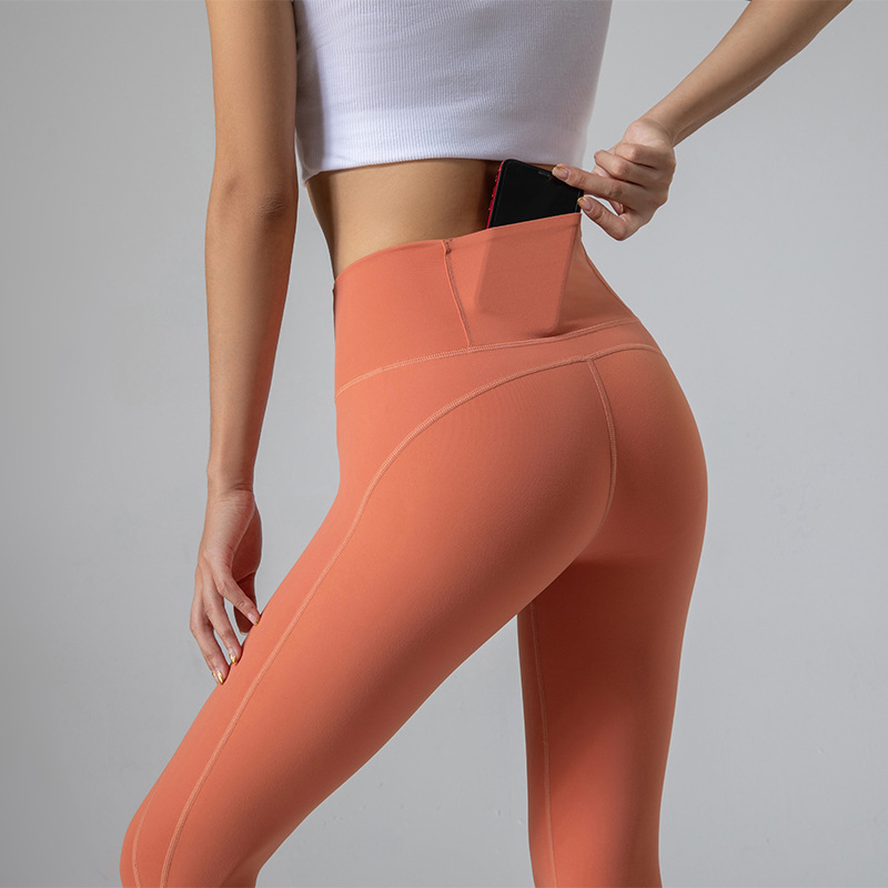 瑜伽裤户外裸感磨毛紧身跑步手机袋运动健身裤提臀运动裤高腰潮流产品图