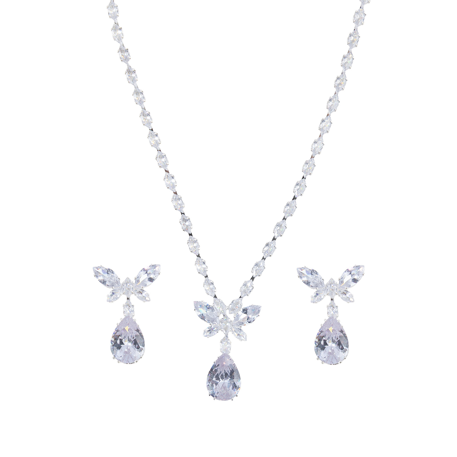 New cross-border two-piece set for brides, wedding banquets and parties, full zircon bow pendant jewelry set, shining and exquisite accessories for women Item Picture