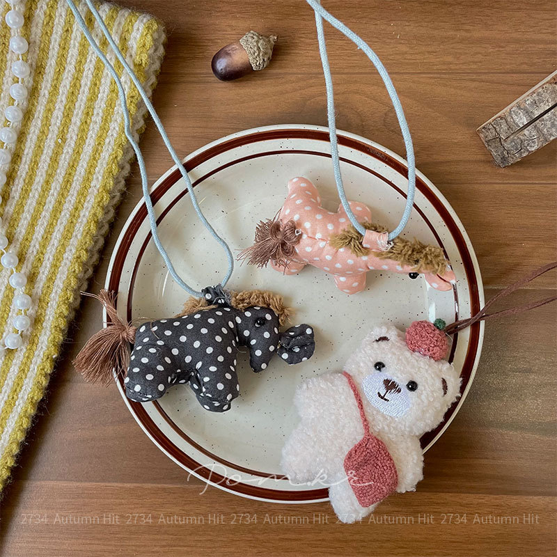 软萌毛绒玩偶项链波点马布艺吊坠森系少女心可爱颈链日常穿搭配饰