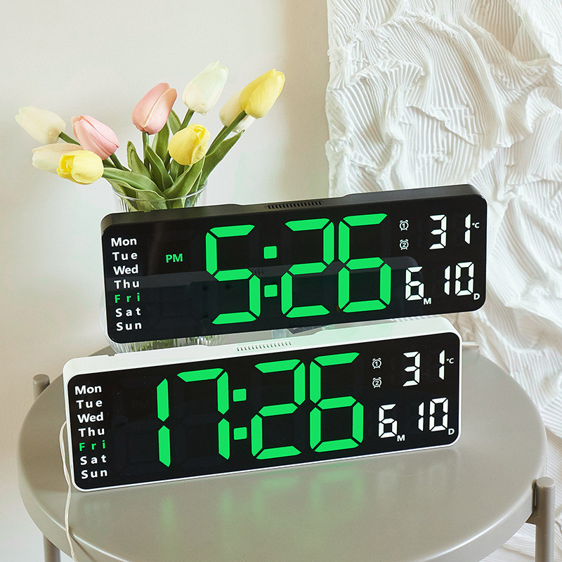 13-inch simple sitting and hanging dual-purpose living room clock, large font electronic clock, multiple alarm clocks, temperature and day of the week on the same screen, 6629 Application Scenario