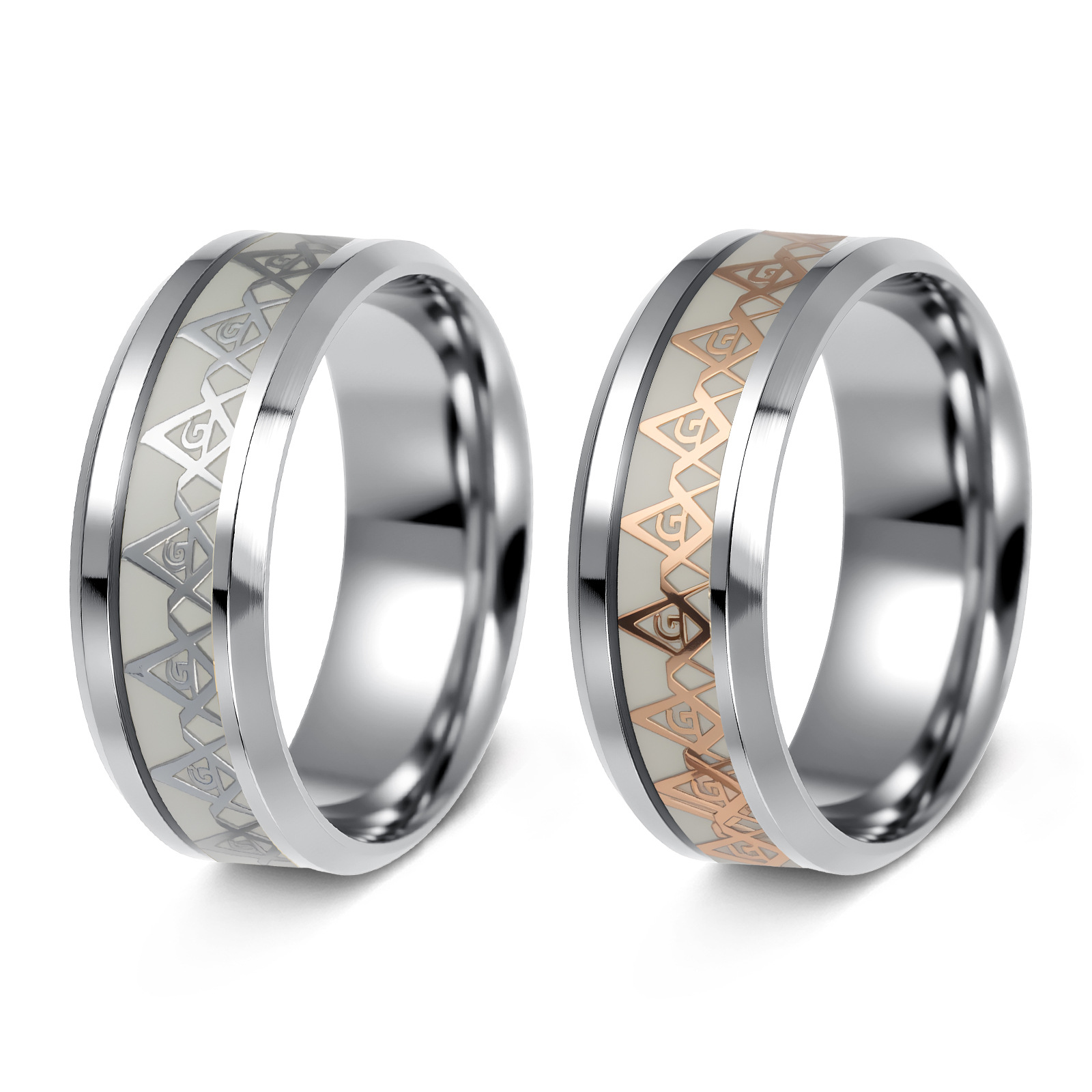 European and American retro trend men's titanium steel ring, powerful and individual men's ring accessory, Masonic luminous ring Item Picture