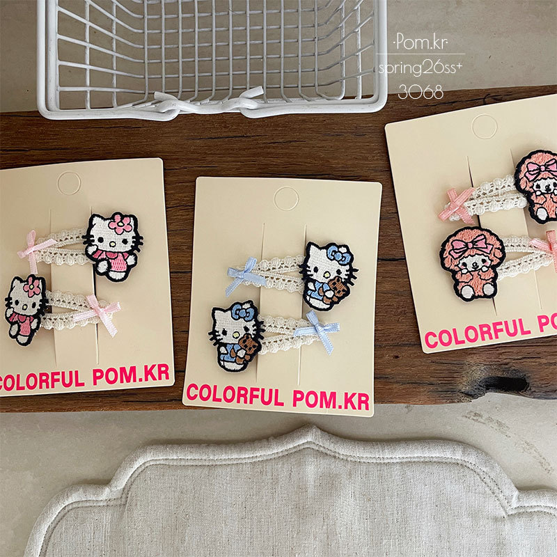 Spring new Korean cartoon lace kt hair clip, sweet children's side broken hair clip, baby double set bye-bye girl clip