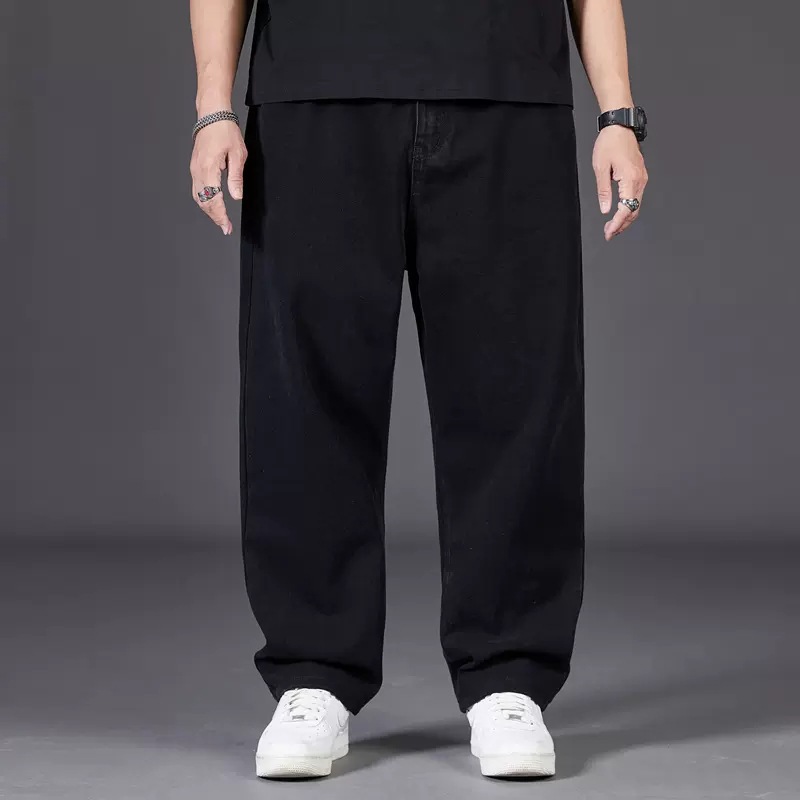 Plus-size jeans for men to gain weight in autumn, plus-size men's pants, loose straight-leg, fat guys, wide-leg stretched-waist long pants Application Scenario
