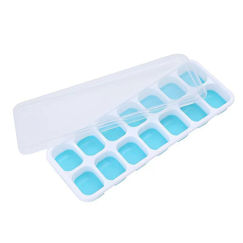 14-grid square ice cube mold with lid, silicone ice cube tray, soft bottom, easy to demold, homemade ice cube box Item Picture