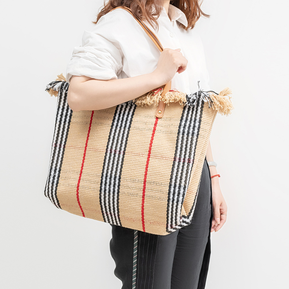 Cross-Border Canvas Bag, Large-Capacity Canvas Tote Bag, Women's Single-Shoulder Bag, New Beach Bag, Fringed Embroidery, Niche Design Women's Bag, Single-Shoulder Tote Bag, Canvas Bag