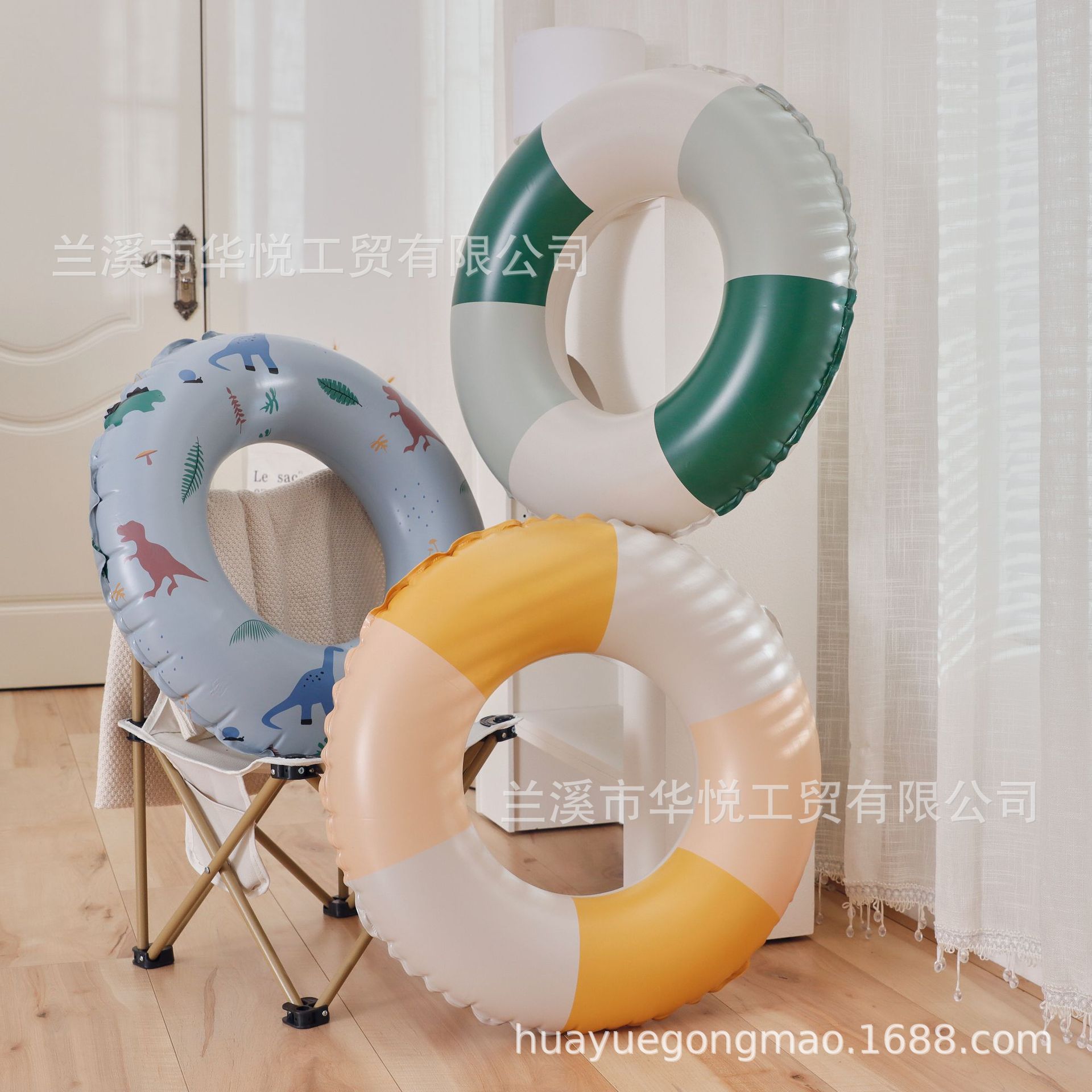 加厚成人加大游泳圈透明亮片把手儿童泳圈复古撞色腋下救生圈批发产品图