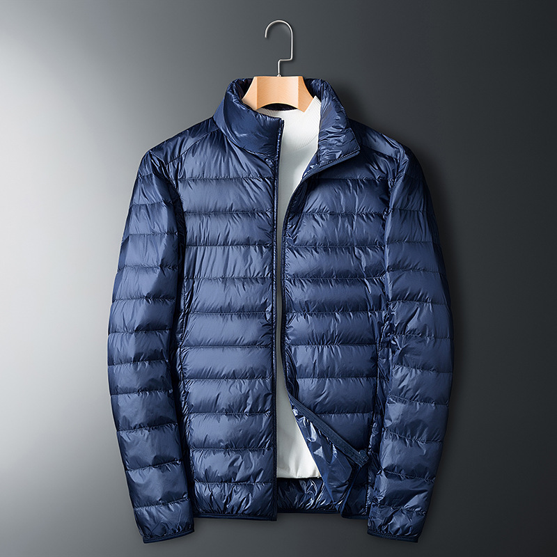 Light and thin white duck down jacket for men, large-sized loose winter, short outdoor sports stand-up collar warm coat for young people Specification image