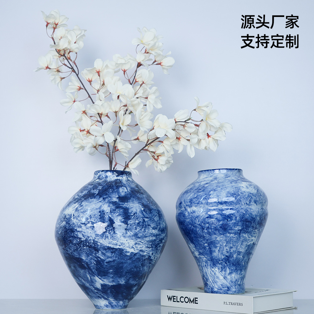 2026手绘陶瓷花瓶 创意客厅插鲜花装饰品 酒店会所布景工艺品现代摆件