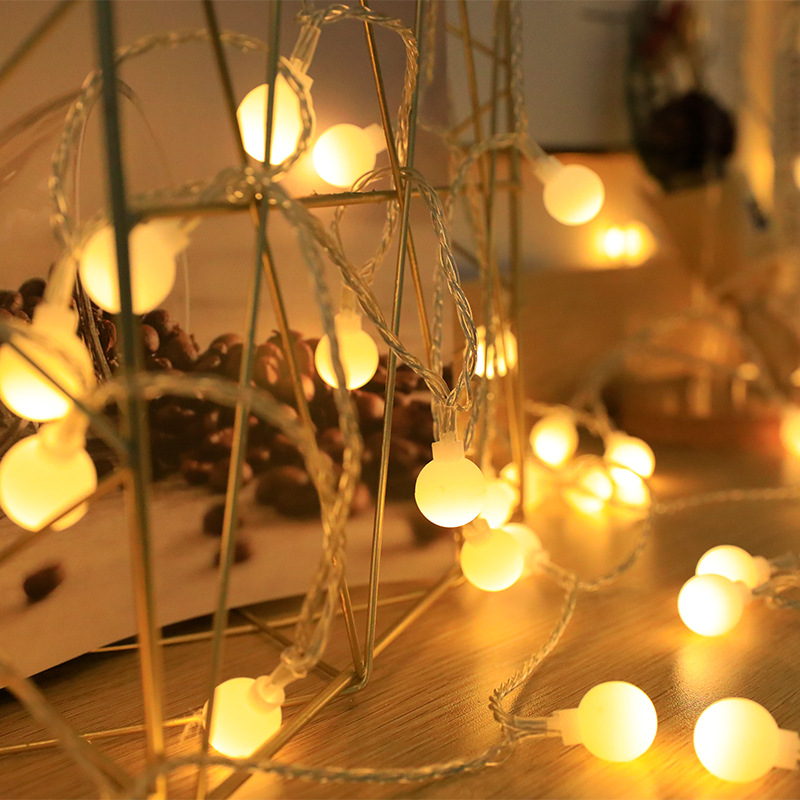 White frosted round ball light strings, outdoor camping light strings, wedding decoration small colorful lights, atmosphere lights for courtyard decoration details Picture