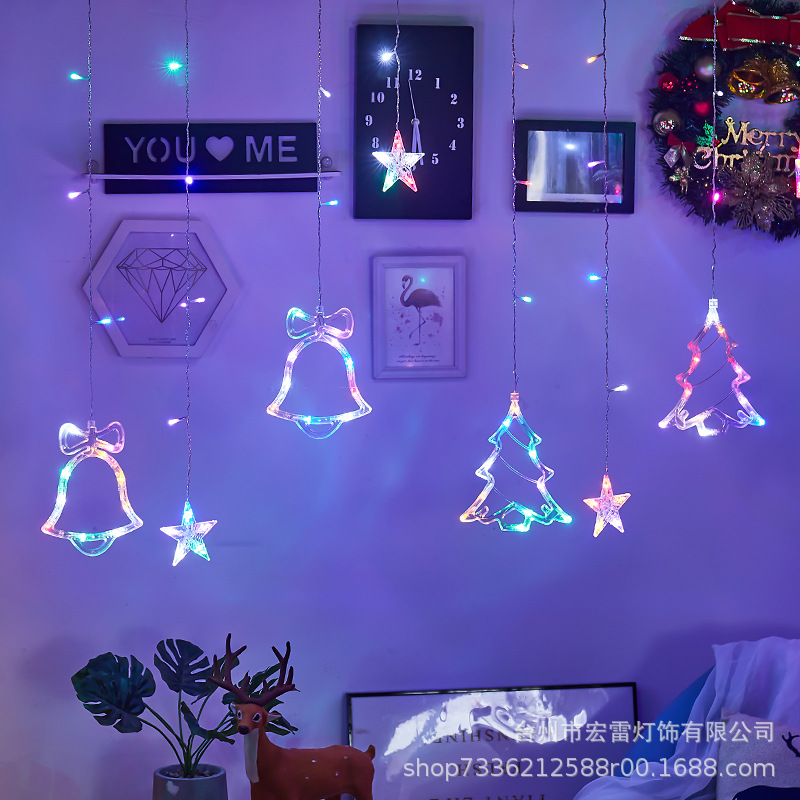 Wholesale of LED curtain lights for Christmas festival room decoration, creative deer bell Christmas tree curtain light strings details Picture
