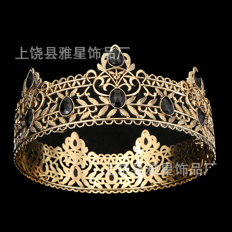 European and American bestsellers, noble full-diamond round large crown, party bride headwear, wedding headband, hair accessory king Specification image