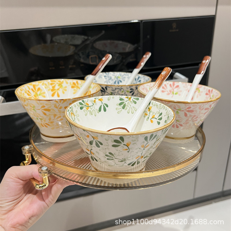 四季繁花日式陶瓷米饭碗5英寸斗笠碗餐具2021新款家用冰粉高脚碗