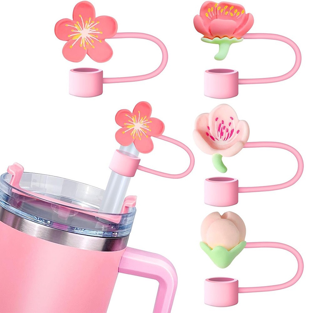 New cross-border Sakura silicone straw cover, glass straw cap, flower series straw dust stopper details Picture