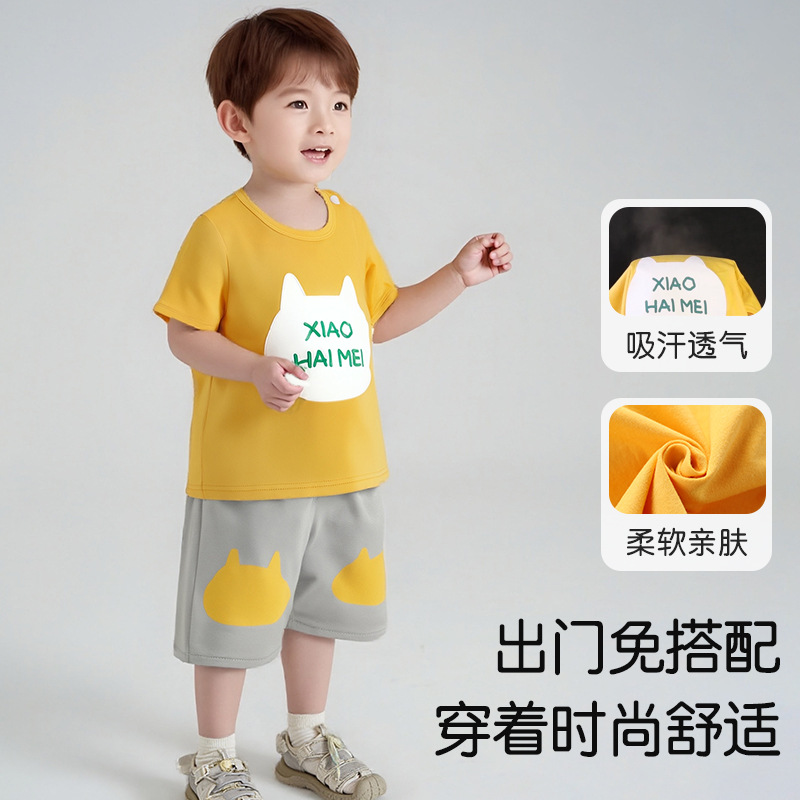 Summer new children's short-sleeved shirt and shorts set, pure cotton export children's clothing, cross-border girls' T-shirt set, one-piece consignment
