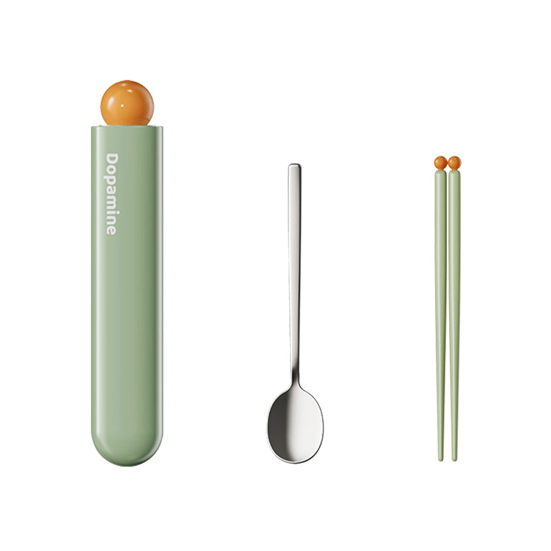 304 stainless steel portable tableware set for office workers and students, two-piece set of candies, dopamine spoons, chopsticks and tableware Item Picture