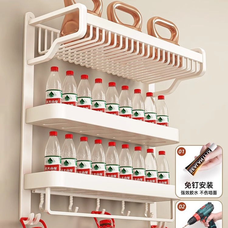 Modern and simple bathroom towel rack, storage rack, washbasin, bathroom, toilet, non-drilling storage rack with hooks and rods Application Scenario
