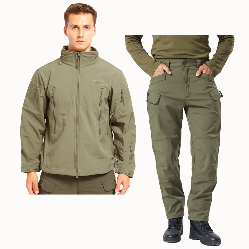 Yitu Autumn/Winter X7-511 Soft Shell Down Jacket and Pants Set, waterproof and wear-resistant fleece outdoor sports warm tactical workwear for men details Picture